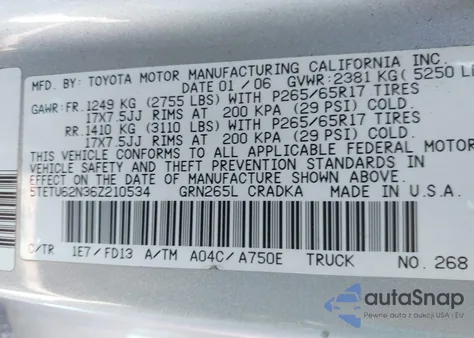 2006 Toyota Tacoma Prerunner V6 из США, поврежденный, VIN 5TETU62N36Z210534